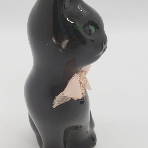 𝅺Black Cats Green Eyes Pink Bows & Flowers Vintage Salt & Pepper Shaker Set - Picture 4 of 11